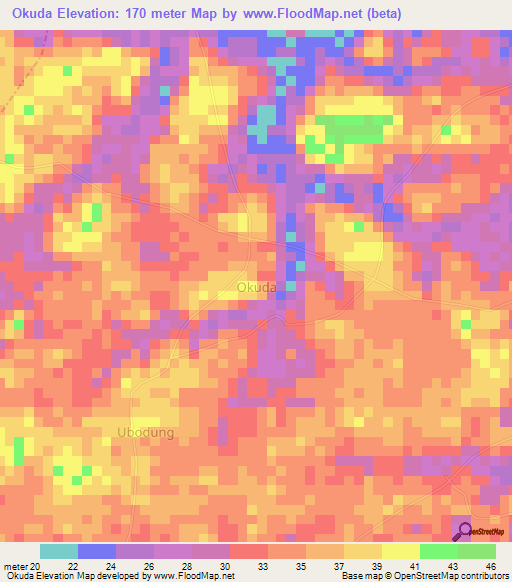 Okuda,Nigeria Elevation Map