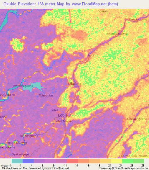 Okubie,Nigeria Elevation Map