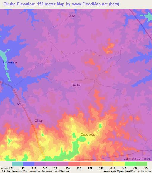 Okuba,Nigeria Elevation Map