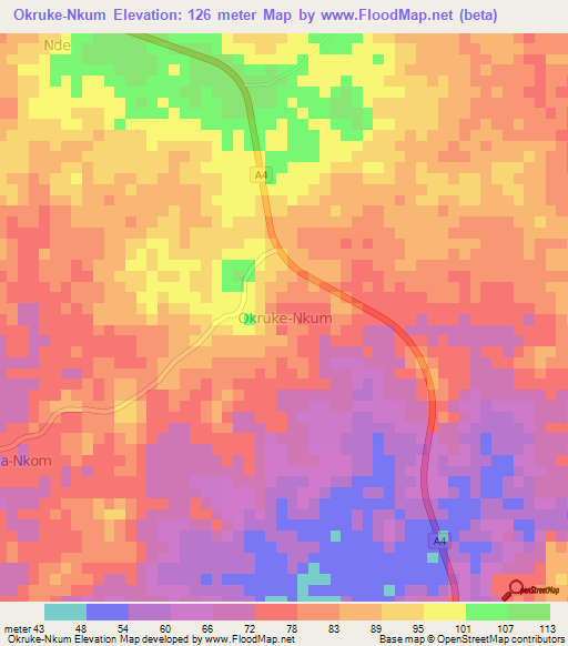 Okruke-Nkum,Nigeria Elevation Map