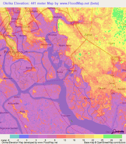 Okrika,Nigeria Elevation Map