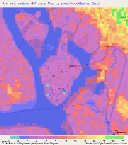 Okrika,Nigeria Elevation Map