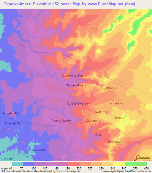 Okpuwo-Imeze,Nigeria Elevation Map