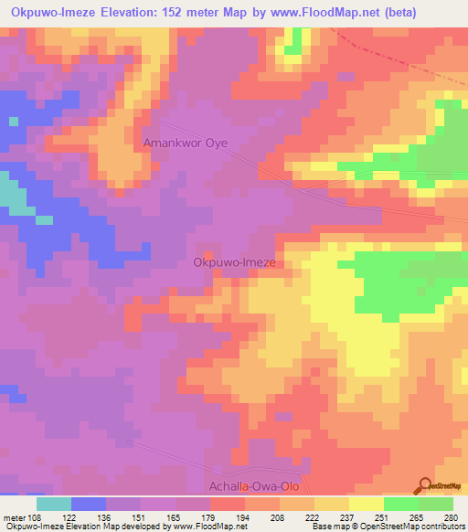 Okpuwo-Imeze,Nigeria Elevation Map