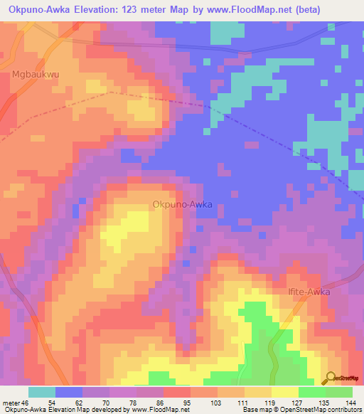 Okpuno-Awka,Nigeria Elevation Map