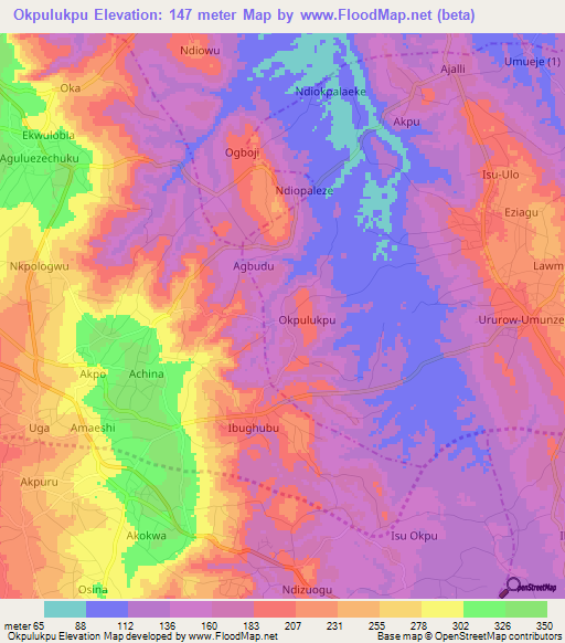 Okpulukpu,Nigeria Elevation Map