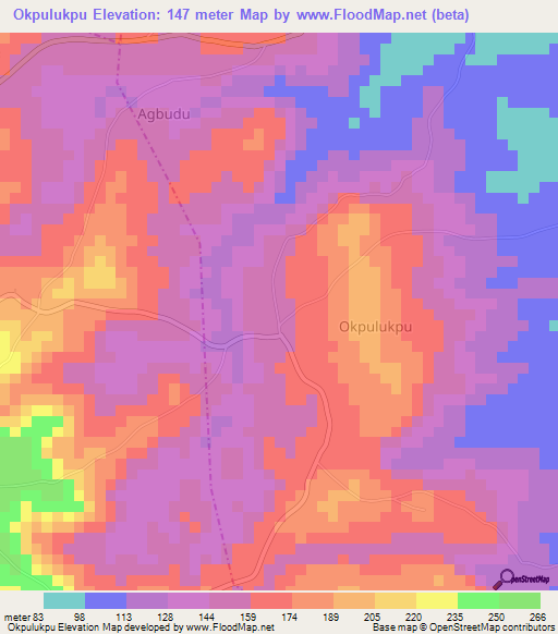 Okpulukpu,Nigeria Elevation Map