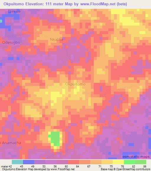 Okpuitomo,Nigeria Elevation Map