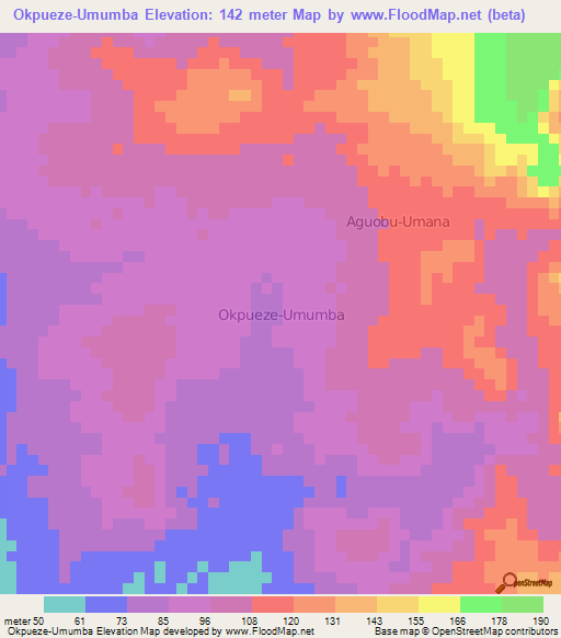 Okpueze-Umumba,Nigeria Elevation Map