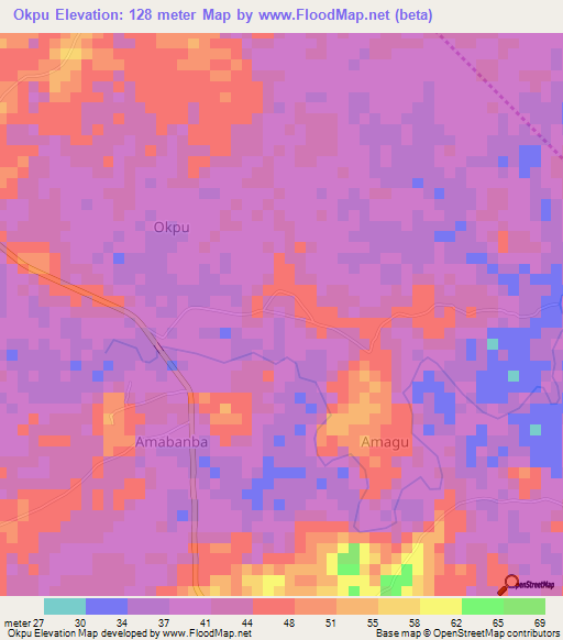 Okpu,Nigeria Elevation Map