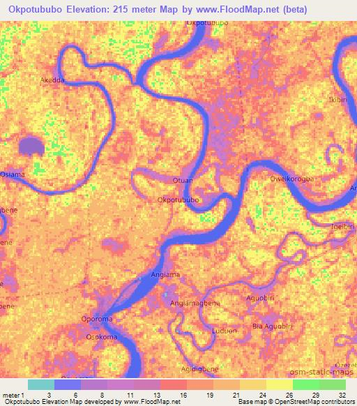 Okpotububo,Nigeria Elevation Map