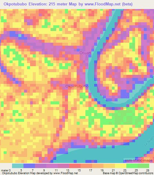 Okpotububo,Nigeria Elevation Map