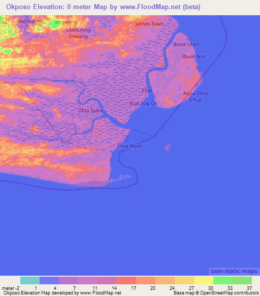 Okposo,Nigeria Elevation Map