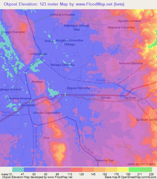 Okposi,Nigeria Elevation Map