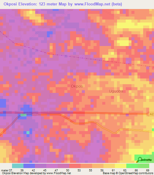 Okposi,Nigeria Elevation Map