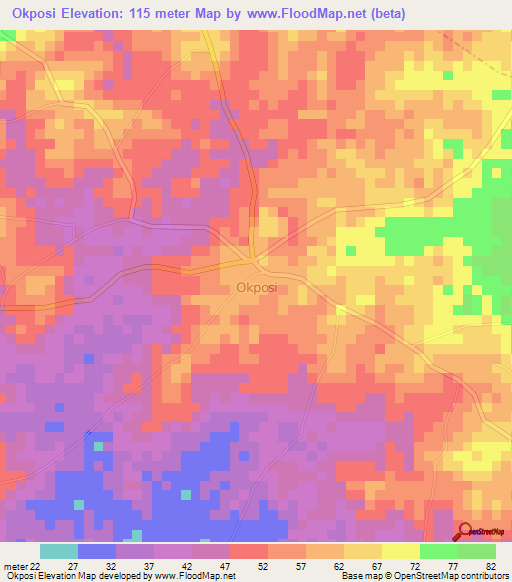 Okposi,Nigeria Elevation Map