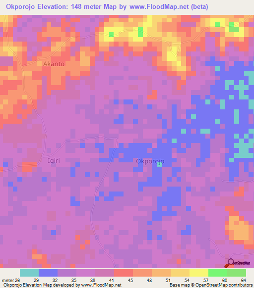 Okporojo,Nigeria Elevation Map