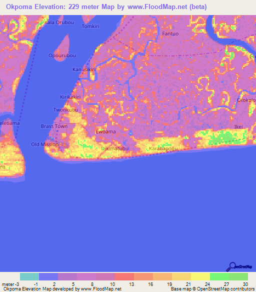 Okpoma,Nigeria Elevation Map