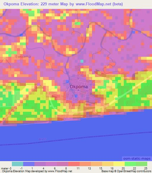 Okpoma,Nigeria Elevation Map