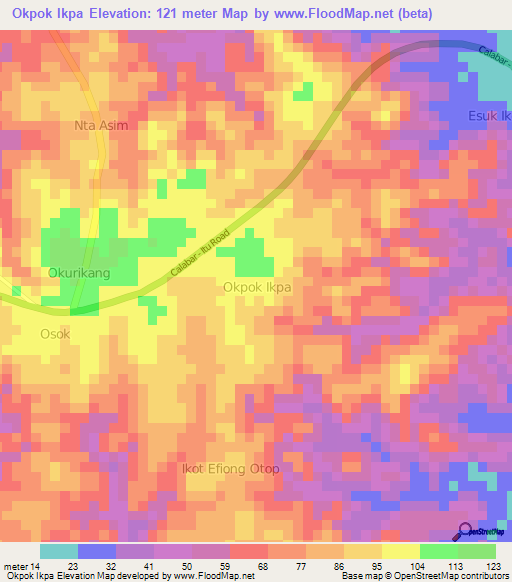 Okpok Ikpa,Nigeria Elevation Map