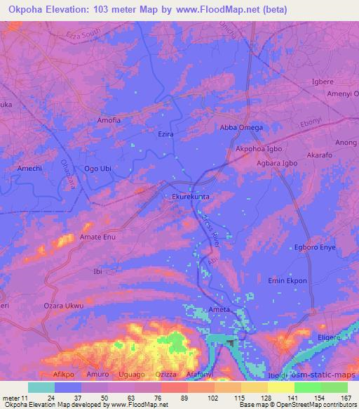 Okpoha,Nigeria Elevation Map