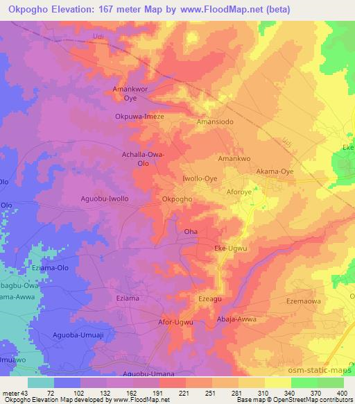 Okpogho,Nigeria Elevation Map