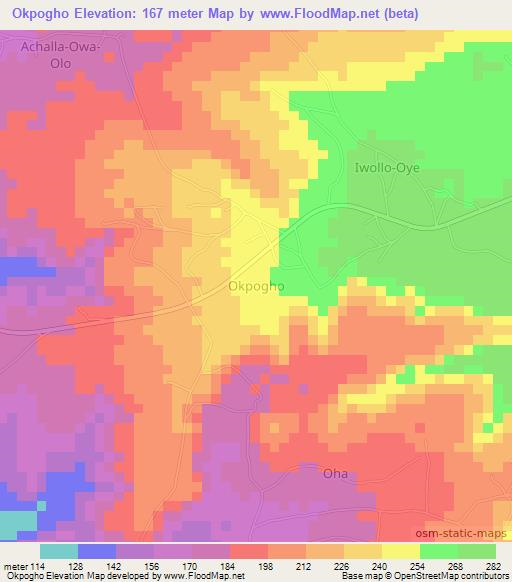 Okpogho,Nigeria Elevation Map