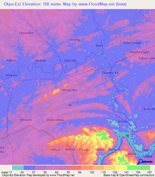 Okpo-Ezi,Nigeria Elevation Map