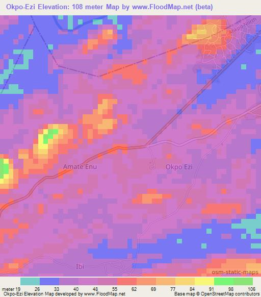 Okpo-Ezi,Nigeria Elevation Map