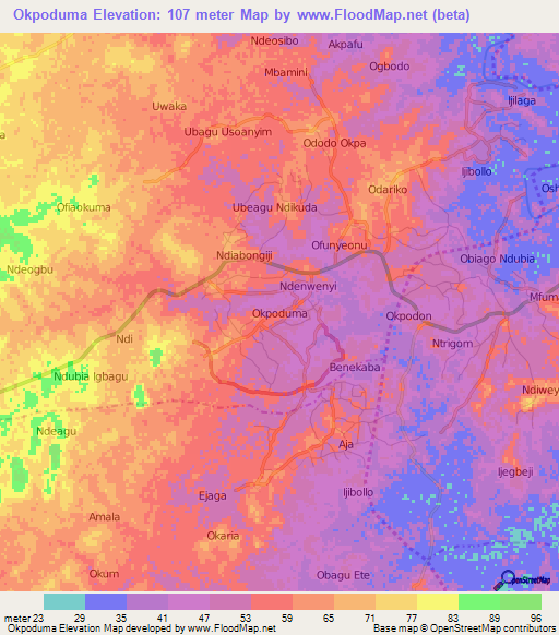 Okpoduma,Nigeria Elevation Map