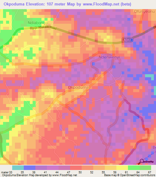 Okpoduma,Nigeria Elevation Map