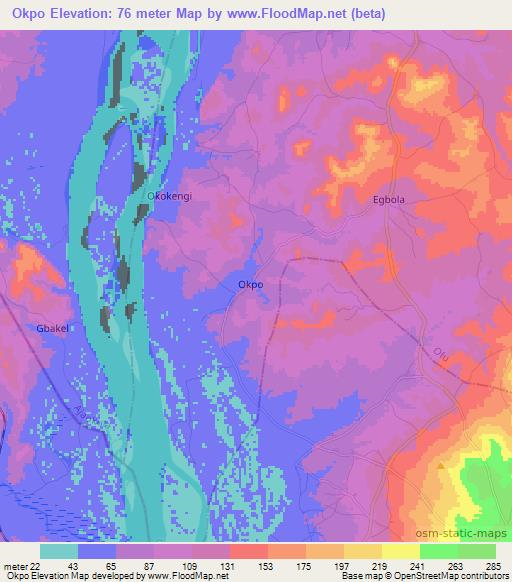 Okpo,Nigeria Elevation Map