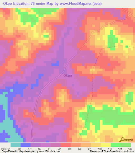 Okpo,Nigeria Elevation Map