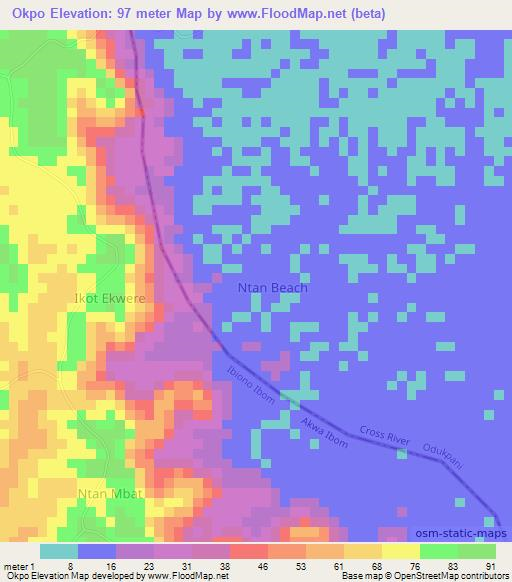 Okpo,Nigeria Elevation Map