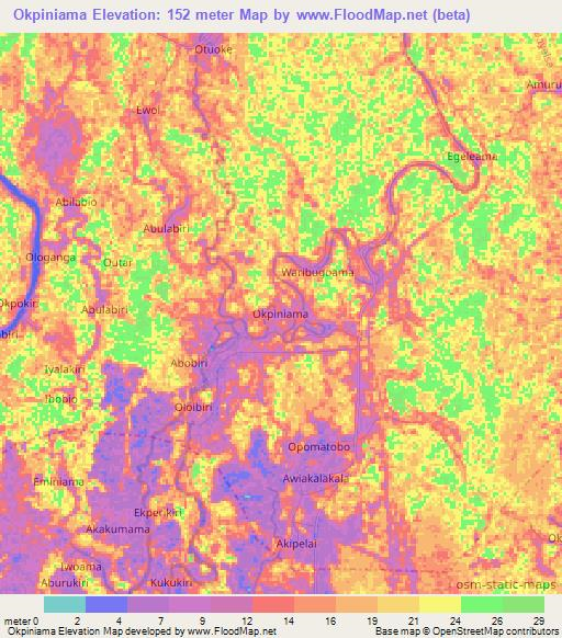 Okpiniama,Nigeria Elevation Map