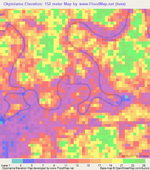 Okpiniama,Nigeria Elevation Map