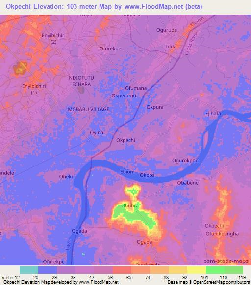 Okpechi,Nigeria Elevation Map