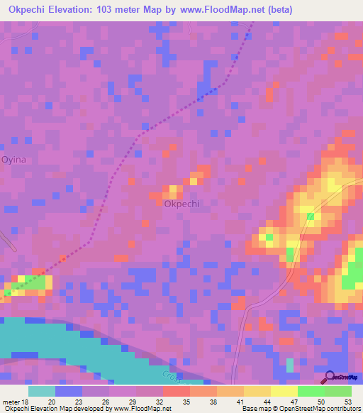 Okpechi,Nigeria Elevation Map