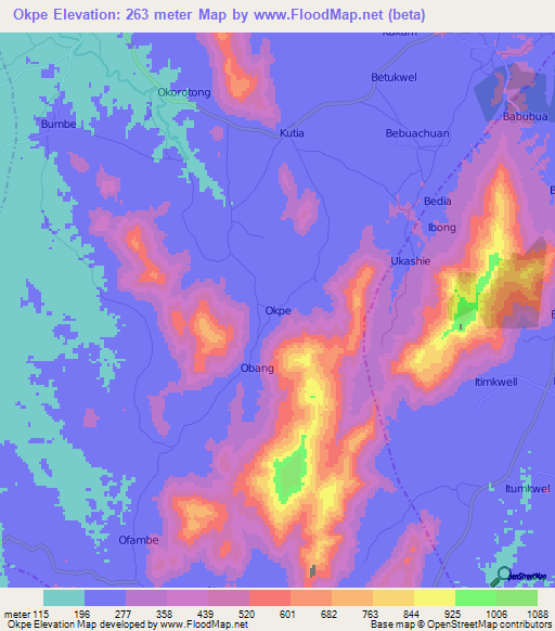 Okpe,Nigeria Elevation Map