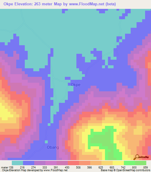 Okpe,Nigeria Elevation Map