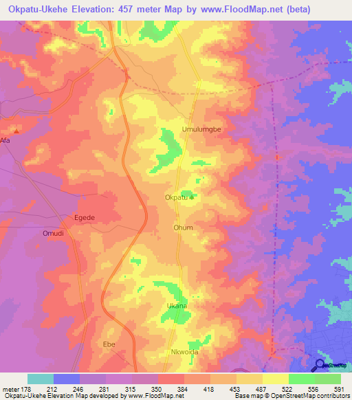 Okpatu-Ukehe,Nigeria Elevation Map