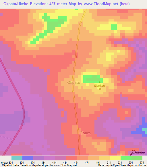 Okpatu-Ukehe,Nigeria Elevation Map