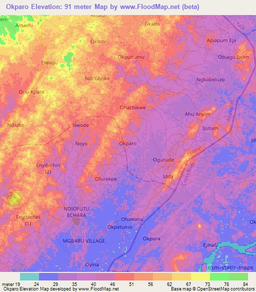 Okparo,Nigeria Elevation Map