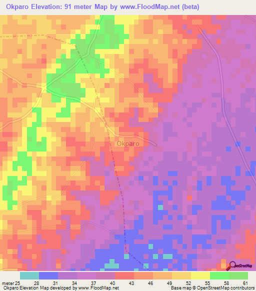 Okparo,Nigeria Elevation Map