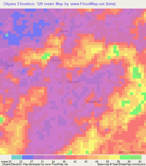 Okpare,Nigeria Elevation Map