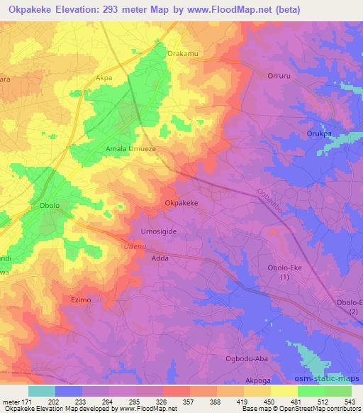 Okpakeke,Nigeria Elevation Map