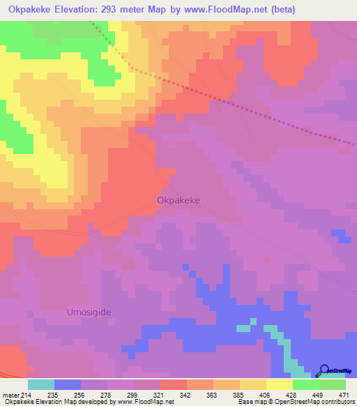 Okpakeke,Nigeria Elevation Map