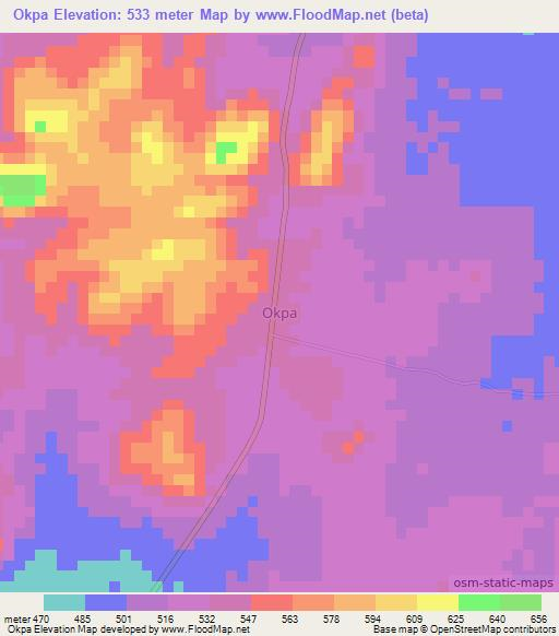 Okpa,Nigeria Elevation Map