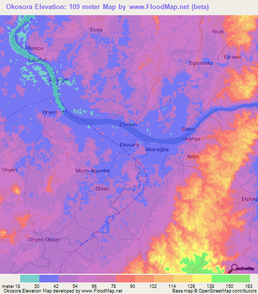 Okosora,Nigeria Elevation Map