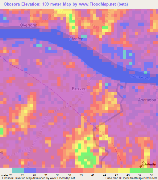 Okosora,Nigeria Elevation Map